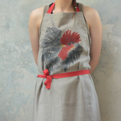 Linen apron with rooster